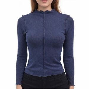Pistola Ruffle Funnel Neck Sparkle Top Medium Navy